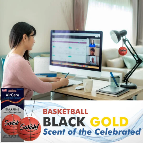 Basketball Hanging Car Air Freshener by Hookup - 4 Pack of Black Gold Scent| Unique Gift or Stocking Stuffers for Sports Fan- Teens, Men, Women|Car